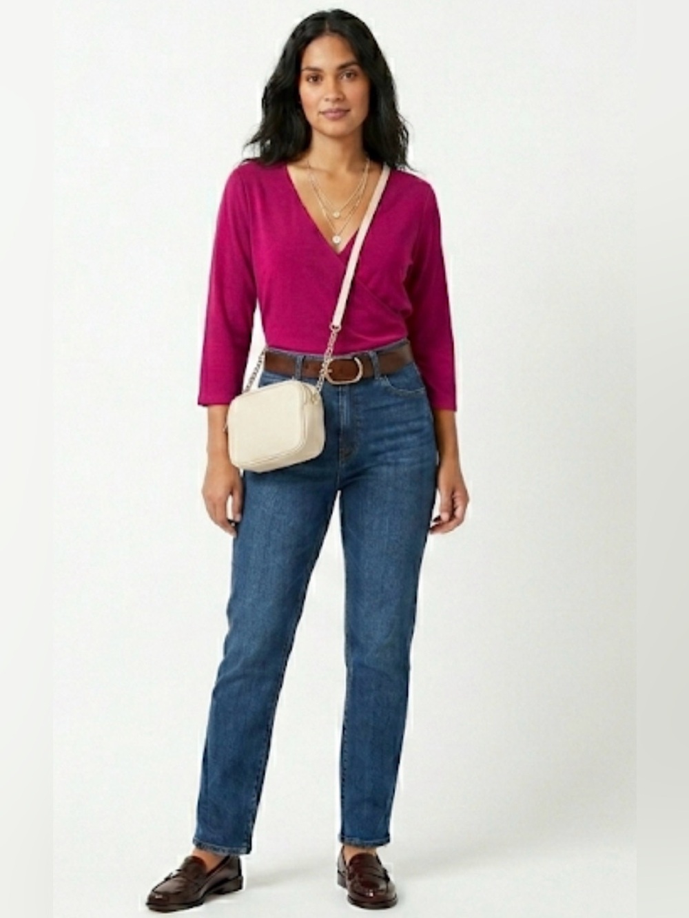 Almost Famous Deep Pink V-Neck Long Sleeve Top